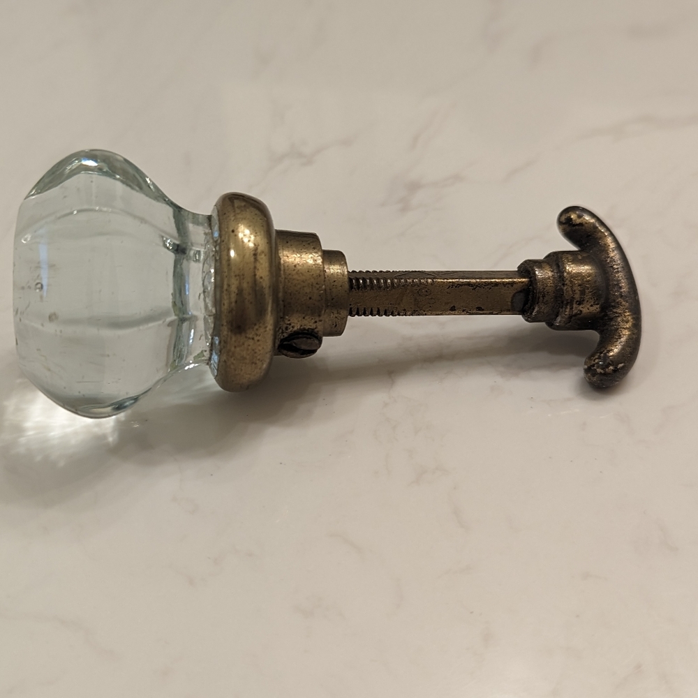Antique Victorian hand blown glass and brass door knob, c. 1880's